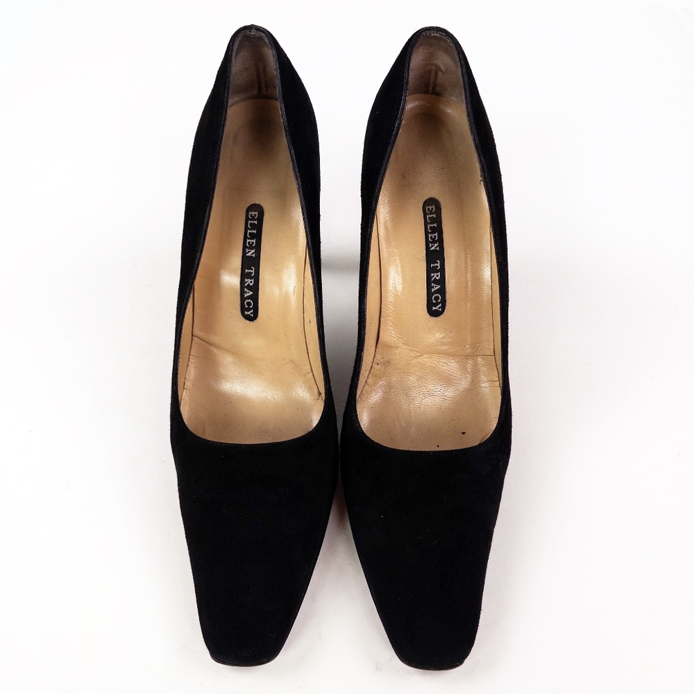 Italian Black Suede Square Toe Pumps Classic Career Heels Ellen Tracy 8.5 - Picture 5 of 8